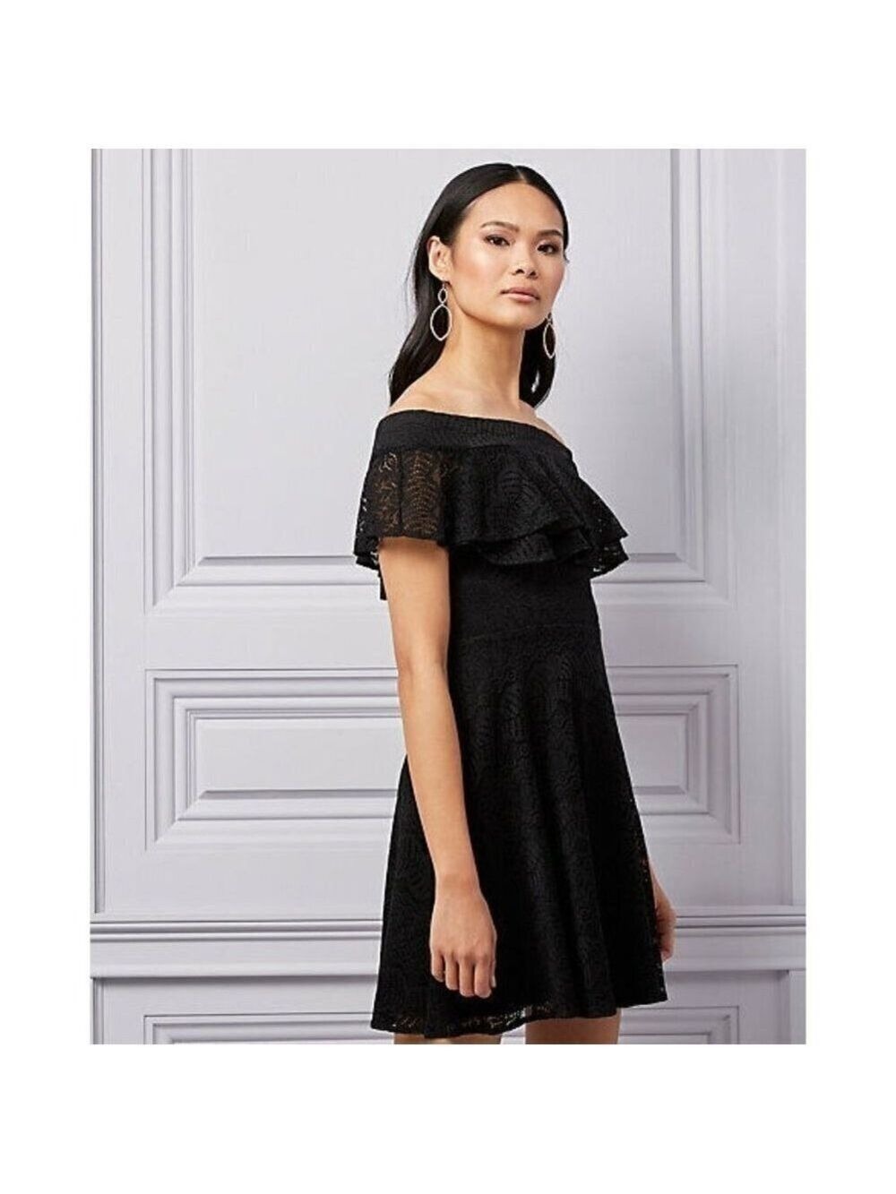Le Chateau Women's Black Lace Off-the-Shoulder Fit & Flare Dress Size XXL